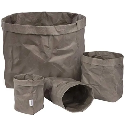 ONVAYA® Aufbewahrungskorb Gold/grau | Krempelbox | Dekobox | Geschenkbox | Lederoptik | vegan | waschbar | Brotkorb | Badaufbewahrung (Grau Set | M-XXL)