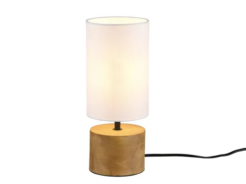 Reality Leuchten LED Nachttischlampe, Dimmfunktion, LED wechselbar, Warmweiß, dimmbar mit Holz-fuß Lampenschirm skandinavisch Fensterlampe Höhe 30cm