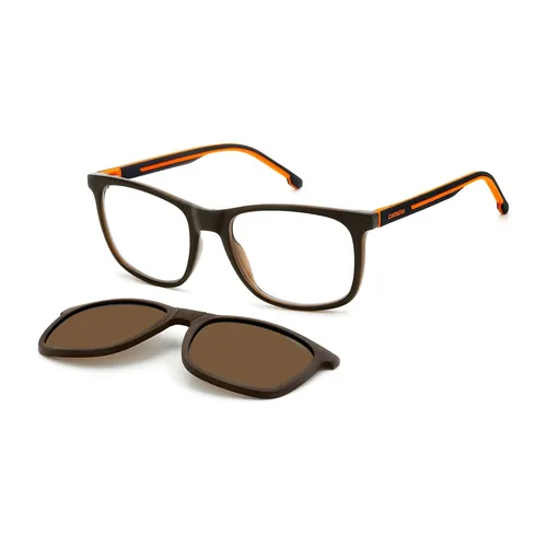 Carrera Brillenfassung mit Sonnenbrillen-Klipp CA 8918/C 12J18 54 - Herrenbrille in Braun mit praktischem Sonnenbrillen-Klipp für wechselnden Einsatz. Hochwertige Kunststofffassung, polarisiertes Glas und 100% UVA & UVB Schutz.