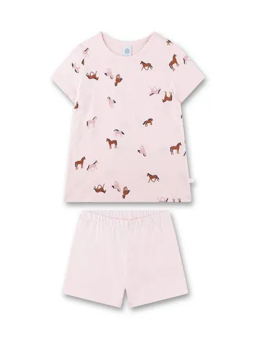 Sanetta Kid's Pyjama Short AOP 233565 - Schlafanzug Gr 140 weiß - Schlafanzug für Mädchen mit süßem Pferdeprint, aus 100% Baumwolle; ideal für Reisen und Freizeit.