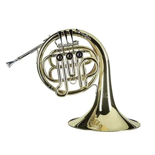 Bb-Waldhorn, 3-Ventilig, Goldlack, verstellbarer Fingerhaken, 12 mm Bohrung, 290 mm Schallbecher, inkl. Leichtkoffer, ideal für Einsteiger