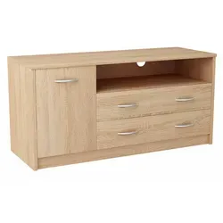 Matkam Möbel Fernsehkommode Sonoma Eiche - Eleganter TV-Schrank für das Wohnzimmer, mit pflegeleichter Oberfläche und viel Stauraum durch 2 Schubladen und ein offenes Fach.