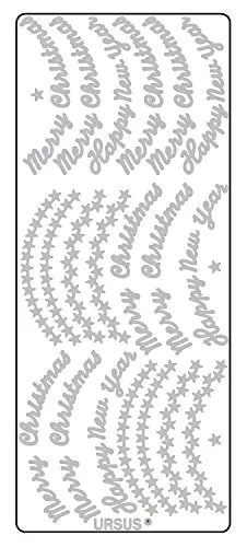Ursus 59310061 - Kreativ Sticker, Merry Christmas, silber, 5 Blatt, selbstklebend, Ideal zur Kartengestaltung und zum Dekorieren von Geschenken, Stickerbogen ca. 10 x 23 cm