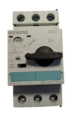 Motorschalter 3P 1,5kW 2,8-4A S00 3RV2011-1EA10 - Schützzubehör mit Nennstrom von 4 A, ideal für zuverlässige Motorsteuerung bei 400 V und robustem Kupfermaterial.