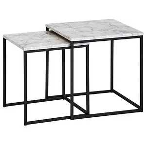 Mid.you Satztisch 2-teilig in Marmoroptik - Stylischer Couchtisch in Schwarz und Weiß, quadratisch mit einfachem Aufbau, ideal für das Wohnzimmer.