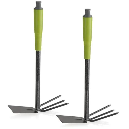 com-four® 2X Garten Doppelhäckchen – Robustes Gartenwerkzeug – 2 in 1 Hacke & Rechen – Metall & Plastik – 35,5x19,5x7,2 cm – Perfekt für Unkrautentfernung & Bodenbearbeitung (2X Doppelhacke)