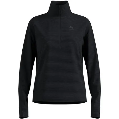 Odlo Damen Essential Thermal 1/2 Zip Midlayer schwarz - Laufbekleidung mit innovativem Thermo-Grid-Fleece, ideal für kaltes Wetter, ausgestattet mit kurzen Fäustlingen für zusätzlichen Komfort beim Laufen oder Wandern.