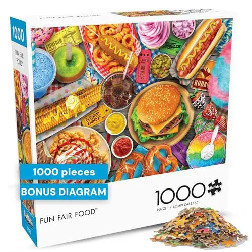 Buffalo Games, Lars Steward, Fun Fair Food (Jahrmarktessen), 1000-teiliges Puzzle für Erwachsene, herausforderndes Puzzle, perfekt für Spieleabende, fertige Größe ist 67,9 x 50,2 cm