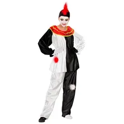 Widmann S.r.l. Clown-Kostüm Harlekin - Unisex Clown-Kostüm in Schwarz-Weiß-Rot mit weiten Samthosen und Tüllkragen, ideal für Fasching und Mottopartys. Verbreiten Sie gute Laune als klassischer Harlekin!