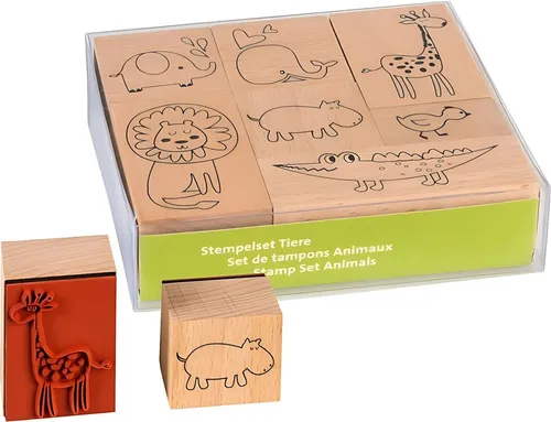 Stempelset Tiere 7er - Ablösbare Stempel für Scrapbooking, auch zum Ausmalen geeignet und in praktischer Kunststoff-Verpackung