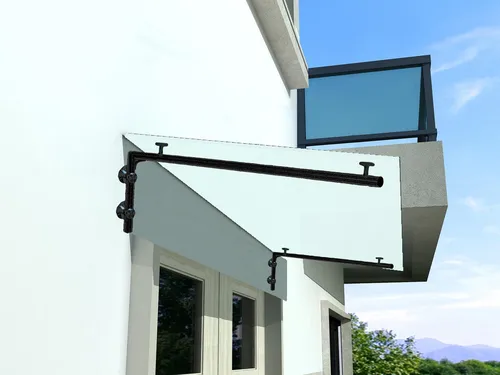 BuyLando (L) 120x90 cm Milchglas Vordach mit Edelstahlhalter Schwarz - Elegantes Milchglas-Vordach für den Eingang, inklusive robuster Edelstahlhalterungen. Ideal für einen stilvollen und geschützten Eingangsbereich.