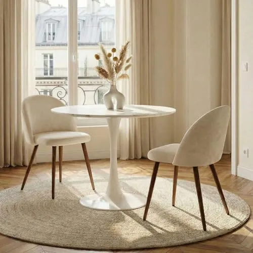 Essgruppe LOIRE/NAVIA mit runder Keramikplatte, Weiß/Beige von IDIMEX