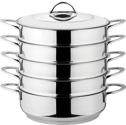 Olymp Handels GmbH Dampfgartopf Mantowarka 24 cm - 6-teilig - Dampfgartopf 24 cm aus Edelstahl, ideal für gesunde Ernährung. Dämpfen Sie Fleisch, Fisch, Gemüse und mehr schonend ohne Wasser. Spülmaschinengeeignet und für alle Herdarten geeignet.
