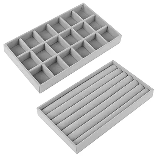 Stück Schmuck Tabletts Organizer, Stapelbar Schmuckkästchen Aufbewahrung Box für Ringe Ohrstecker Brosche Armband Kette Uhr Anhänger Ring Display Organizer aus Samt Schmuckschatulle Damen Mädchen 2
