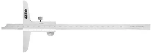 Basetech 1601080 Tiefenmessschieber 200 mm - Messschieber aus rostfreiem Stahl mit einer Teilung von 0,02 mm, ideal für präzise Tiefenmessungen in der Werkstatt.