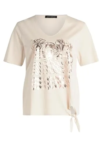 Betty Barclay Damen Basic Shirt mit Schleifenknoten 48, Patch Beige/Beige - Figurumspielendes V-Ausschnitt Shirt mit stilvollem Schleifenknoten. Ideal für einen lässigen Look und vielseitig kombinierbar. Hochwertige Materialien sorgen für angenehmen Tragekomfort.
