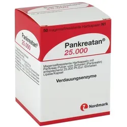 Pankreatan 25000 - Verdauungsenzyme zur Unterstützung der Pankreasfunktion - Arzneimittel zur Behandlung von exokriner Pankreasinsuffizienz, enthält magensaftresistente Mikrofilmtabletten für eine gezielte Freisetzung der Enzyme im Darm.