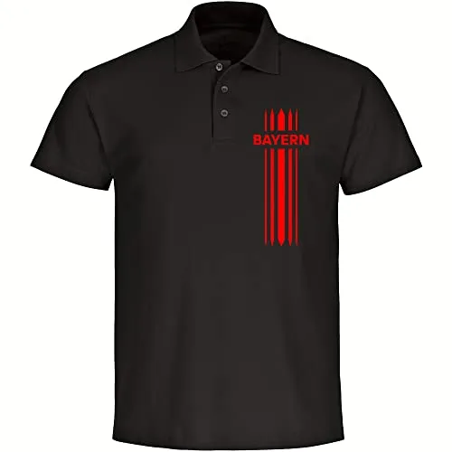 multifanshop Poloshirt Bayern - Streifen Druck rot - Größe XL schwarz - Fun-Poloshirt für Bayern-Fans, hochwertiges Piqué-Material aus 100% Baumwolle, langlebige Drucke in brillanten Farben, ideal als Geschenk oder für sich selbst.