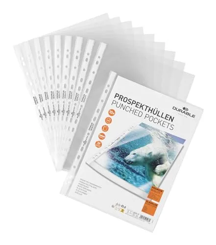Durable Prospekthüllen (DIN A4 Premium, 0,08mm) Made in Germany, 10 Stück, glasklar, 267819