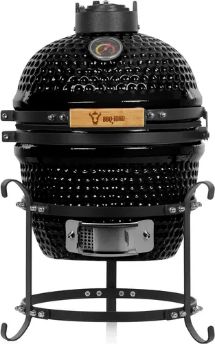 BBQ-Toro Kamado Grill Haiiro Ø 32 cm - Mini Kamado Grill mit Thermometer und Holzgriff, ideal für vielseitiges Grillen und Kochen bei optimaler Hitzespeicherung dank Keramik.
