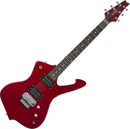 Rocktile Sidewinder E-Gitarre - Heavy-Series in Metallic Red - E-Gitarre mit Linde Korpus und 2 Humbucker Tonabnehmern für kraftvollen Sound. Ideal für Rock und Metal, inklusive Gitarrenkabel und Zubehör.