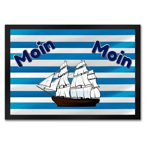 speecheese Moin Moin Fußmatte in 35x50 cm mit Segelboot und maritimem Hintergrund