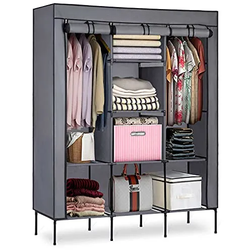 Massido Mobiler Textil Kleiderschrank Stoffschrank Faltschrank Textilschrank Gaderobe XXL, 45x130x175 (Graphit)