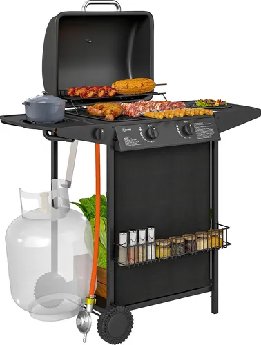 Gasgrill 7 KW Grillwagen mit 3 Brennern und Seitenkocher