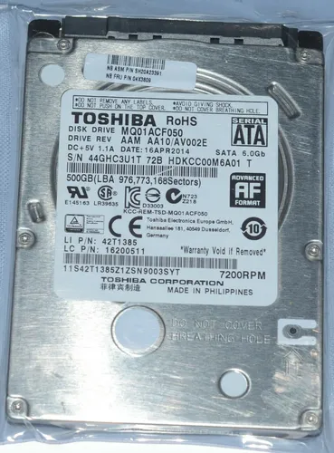 NEW Toshiba MQ01ACF050 500GB 7200 RPM SATA 6.0Gb/s 2.5