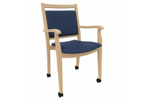 einrichtungsdesign24 Armlehnstuhl André mit Rollen – Ideal für Senioren im Alter und der Pflege, komfortabel, gepolstert, Massivholzgestell, Premium Rollen blau