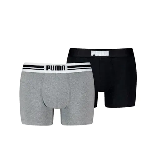 PUMA Everyday Placed Logo Boxershorts, 2 Stück, Größe L, Grau meliert/Schwarz - Bequeme Boxershorts im 2-er Pack für Herren, aus weichem Baumwollstretch mit komfortablem Bund. Hergestellt mit einem hohen Anteil an Bio-Baumwolle für ein angenehmes Tragegefühl.