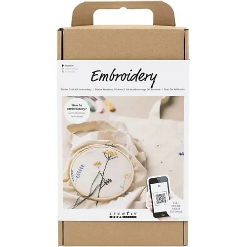Creativ Company DIY Sticken Starter Set - Kreativ Set für Anfänger im Sticken, inklusive Materialien und Anleitungen. Lernen Sie die Grundlagen und erstellen Sie zwei individuelle Tragetaschen mit gestickten Motiven.