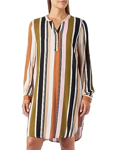 KAFFE KAmarana Damen Kleid Shirt Print - Langarm V-Ausschnitt - Freizeitkleid für Damen, aus umweltfreundlicher Viskose (LENZING ECOVERO), mit trendigem Streifenprint und knielanger Passform für einen lässigen Look.