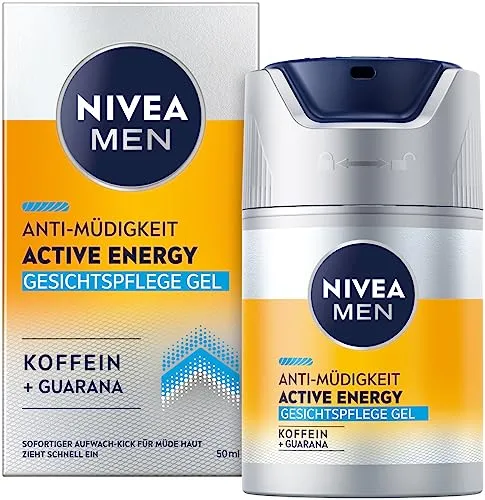 NIVEA MEN Active Energy Gesichtspflege Gel 50 ml - Tagespflege mit schnell einziehendem Gel für Männer, spendet sofortige Feuchtigkeit und bekämpft Zeichen von Müdigkeit dank natürlichem Koffein.
