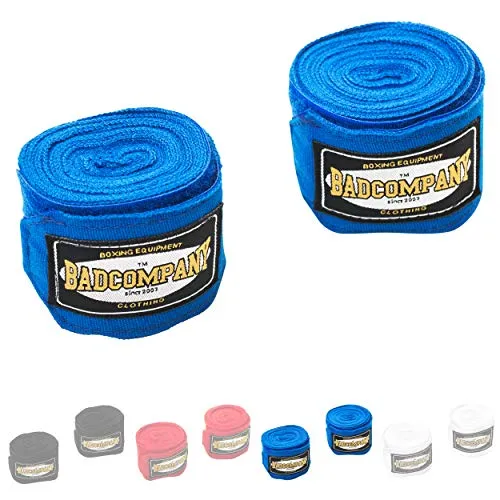Bad Company Box-Bandagen I Elastische Handgelenksbandagen mit breitem Klettverschluss, Daumenschlaufe und Einer Wickelanleitung für das Boxtraining I Blau 3,5 m