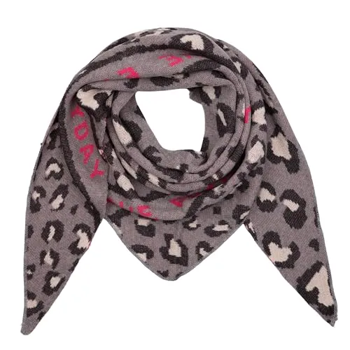 MIRROSI Dreieckstuch Damen – Kuscheliger Dreiecksschal 190x80 cm im Leo-Leopard Muster, Trendiges LEO-Design, Weich & Wärmend (Love Everyday: Grau Schwarz)