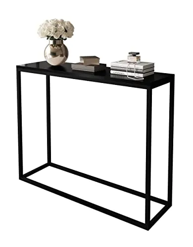 Lookway Konsolentisch MODERN – Hochglanz Tischplatte in Weiß oder Schwarz auf Metallgestell, Moderner Konsoltisch für Flur, Wohnzimmer oder Schlafzimmer (Schwarz Hochglanz, Breite: 100 cm, Schwarz)