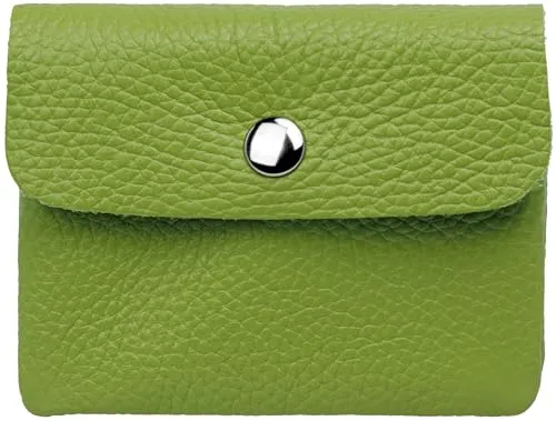 Caspar Kleiner Echt Leder Geldbeutel Damen Portemonnaie Geldbörse mit Reißverschluss & Druckknopf - GB416 - Made in Italy, Farbe:hell grün, Größe:Klein (11cm x 8cm)