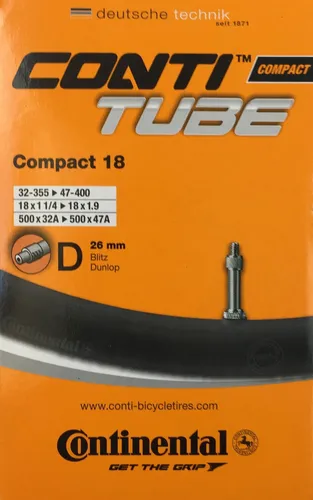 Continental Compact Fahrradschlauch für 18 Zoll mit Dunlop Ventil