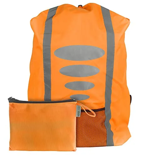 EAZY CASE Rucksack Schulranzen Regenschutz, Schutzhülle mit Reflektorstreifen, Regenüberzug, Regenschutzhülle wasserabweisend mit Reflektor und Tasche für mehr Sicherheit im Straßenverkehr, Orange