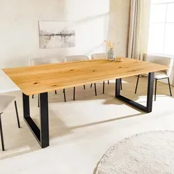 riess-ambiente Esstisch WILD OAK 160cm natur schwarz Wildeiche Metall Schweizer Kante U-Gestell 6 Personen - Naturbelassen