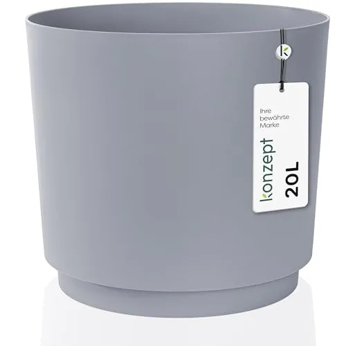 KONZEPT Blumentopf 32,5 cm - großer Übertopf aus Kunststoff für Zimmerpflanzen, modern und wetterfest, für Innen und Außen, Grau