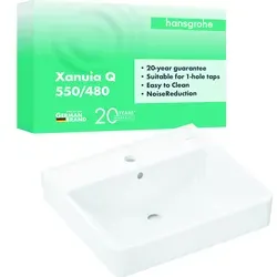 hansgrohe Waschtisch Xanuia Q 550 x 480 - Eleganter Waschtisch in Weiß mit Hahnloch und Überlauf, ideal für modernes Badezimmerdesign und perfekte Funktionalität.