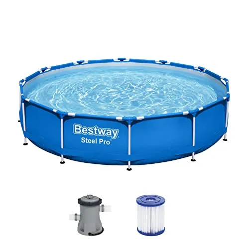 Bestway Steel Pro Frame Pool - Rund & Robust - Swimmingpool für Garten, einfache Montage und aus langlebigem DuraPlus™-Material, ideal für entspannte Sommertage.