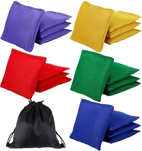 Kinmsito 20 Stück Cornhole Säckchen, 10x10cm Nylon Sitzsäcke Werfen, Wurfsäckchen, Bean Bags Wurfspiel für Cornhole Spiel, Toss Bunte Bohnensäckchen Set für Outdoor Spiele (5 Farben)
