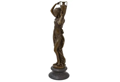 Aubaho Bronzeskulptur im Antik-Stil – 75cm Statue von Carrier-Belleuse - Hochwertige Bronzeskulptur auf Steinplinthe, kunstvoll im antiken Stil gefertigt. Jedes Stück ist einzigartig und zeigt feine Handarbeit. Ideal für stilvolle Dekoration. Maße: 22 x 75 x 22cm, Gewicht: 14kg.