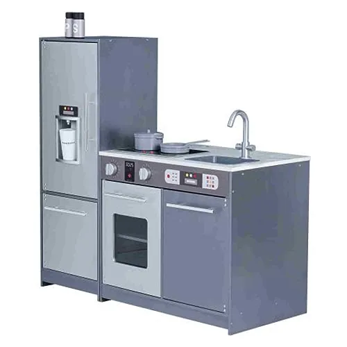 Teamson Kids Milano Kinder Holz Spielküche & 10 Zubehör Grau TD-13397B