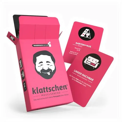 DENKRIESEN - klattschen® - Mädelsabend | Das wahrscheinlich Beste Trinkspiel Aller Zeiten | Wasserfeste Plastikkarten | Ab 16 Jahren | 2+ Spieler | Trinkspiel | Perfekt für den Mädelsabend