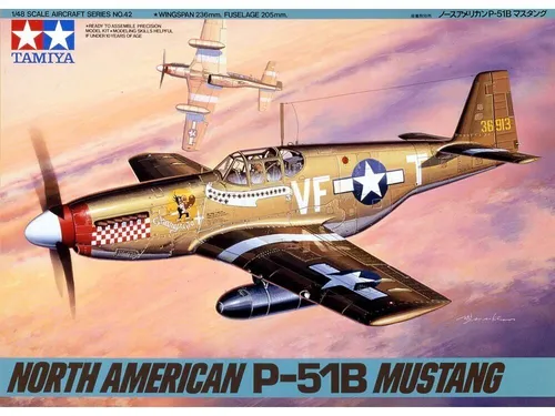 Tamiya 61042 N.American P-51B Mustang 1/48 - Flugzeugmodell im Maßstab 1:48, ideal für Modellbau-Enthusiasten und detailverliebte Sammler, unmontierter Bausatz für kreative Gestaltung.
