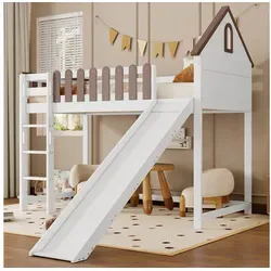 Merax Hochbett mit Dach und Rutsche – Kinderbett 90x200cm